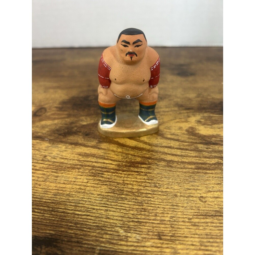 Vintage Hand Painted Sumo Wrestler Figurine Folk Art Miniature Statue Decor - Picture 3 of 11